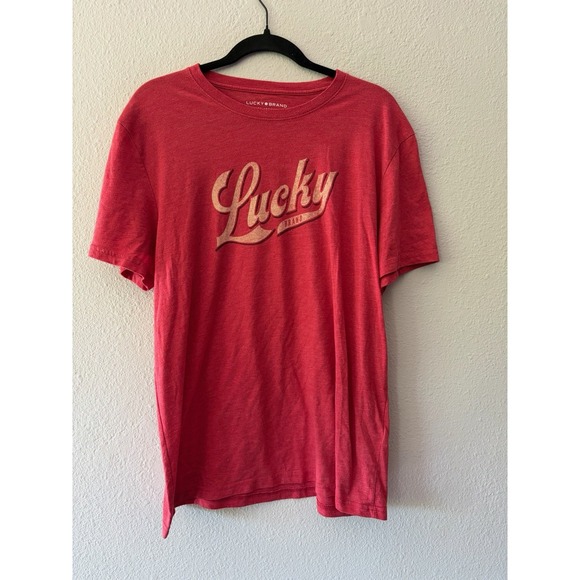 Lucky Brand Other - Lucky Brand Mens Short Sleeve T-shirt Red Large Faded Logo Y2K Graphic Tee
